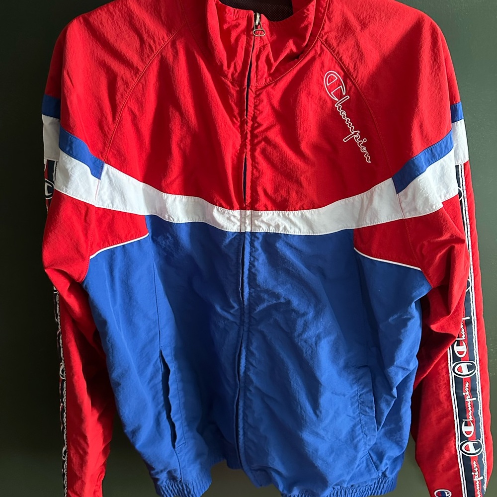 Champion Red and Blue Apparel Tag